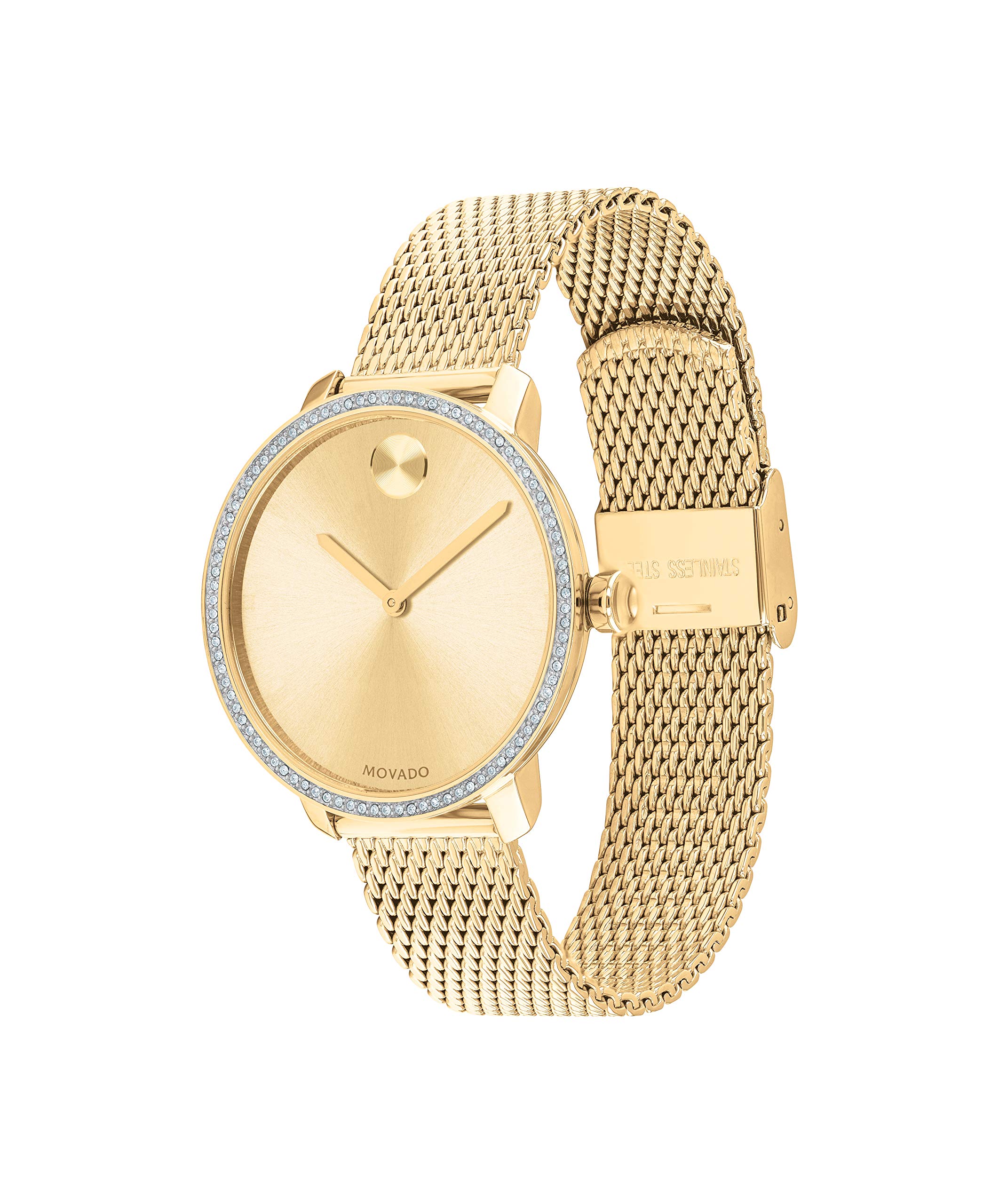 Movado Bold Shimmer Women's Swiss Quartz Stainless Steel and Mesh Bracelet Casual Watch, Color: Yellow (Model: 3600656)