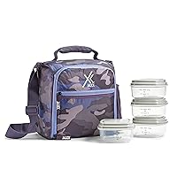 Fit & Fresh JAXX Meal Prep Lunch Box With Container For Men and Women, 5pc. Meal Prep Kit Lunch Bag With Containers Included, Camo Plum