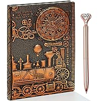 3D Train Vintage Leather Journal Writing Notebook with Diamond Pen Set,Antique Handmade Leather Daily Notepad Sketchbook,Travel Diary&Notebooks to Write in,Train Journal Gift for Men Women