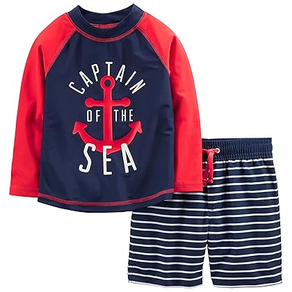 Simple Joys by Carter's Toddlers and Baby Boys' Swimsuit Trunk and Rashguard Set, Multipacks