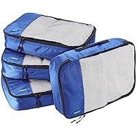 Amazon Basics 4 Piece Packing Travel Organizer Zipper Cubes Set, Medium, Blue