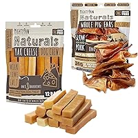 Mighty Paw Yak Cheese Chews for Dogs and Pig Ears Bundle (12 Packs) | All-Natural Long Lasting Treats. Odorless and Great for Oral Health. Limited-Ingredient Chews for Puppies & Power-Chewers