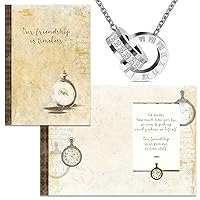 Smiling Wisdom - Timeless Friend Special Friendship Greeting Card with Time Intertwined Double Circle Necklace Gift Set - Best BFF Bestie Woman - Stainless Steel CZ