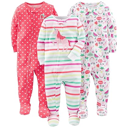 Simple Joys by Carter's Toddlers and Baby Girls' Snug-Fit Footed Cotton Pajamas, Pack of 3