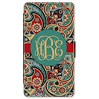 iPhone Xs Max, Phone Wallet Case Compatible with iPhone Xs Max [6.5 inch] Paisley Teal Monogrammed Personalized Protective Case IPXSMW