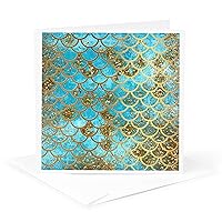 3dRose Greeting Card Sparkling Teal Luxury Elegant Mermaid Scales Glitter Effect Art Print, 6 x 6