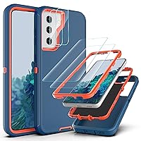 YmhxcY Galaxy S21 Case with Self Healing Flexible TPU Film[2 Pack] and Camera Lens Screen Protective Film[2 Pack], Heavy Protection Cover for Samsung Galaxy S21-Blue and Orange
