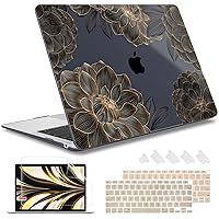 May Chen Compatible with 2022 2021 2020 MacBook Air 13 inch Case M1 A2337 A2179 A1932, Plastic Hard Shell Case with Keyboard Cover for Mac Air 13 with Touch ID, Golden Flowers Dahlia