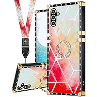 Shorogyt for Samsung Galaxy A54 5G Phone Case for Women Girls Teens Designer Square Fashion Cute Cases with Ring Stand Holder and Lanyard Stylish Aesthetics Red Luxury Cover for Samsung A54 6.4 Inch