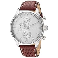 Vince Camuto Men's VC/1101WTBN Multi-Function Silver-Tone and Brown Leather Strap Watch