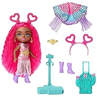 Barbie Extra Fly Minis Travel Doll, Desert Festival Look with Magenta Hair in Fringe Jacket & Fringe Dress & Accessories