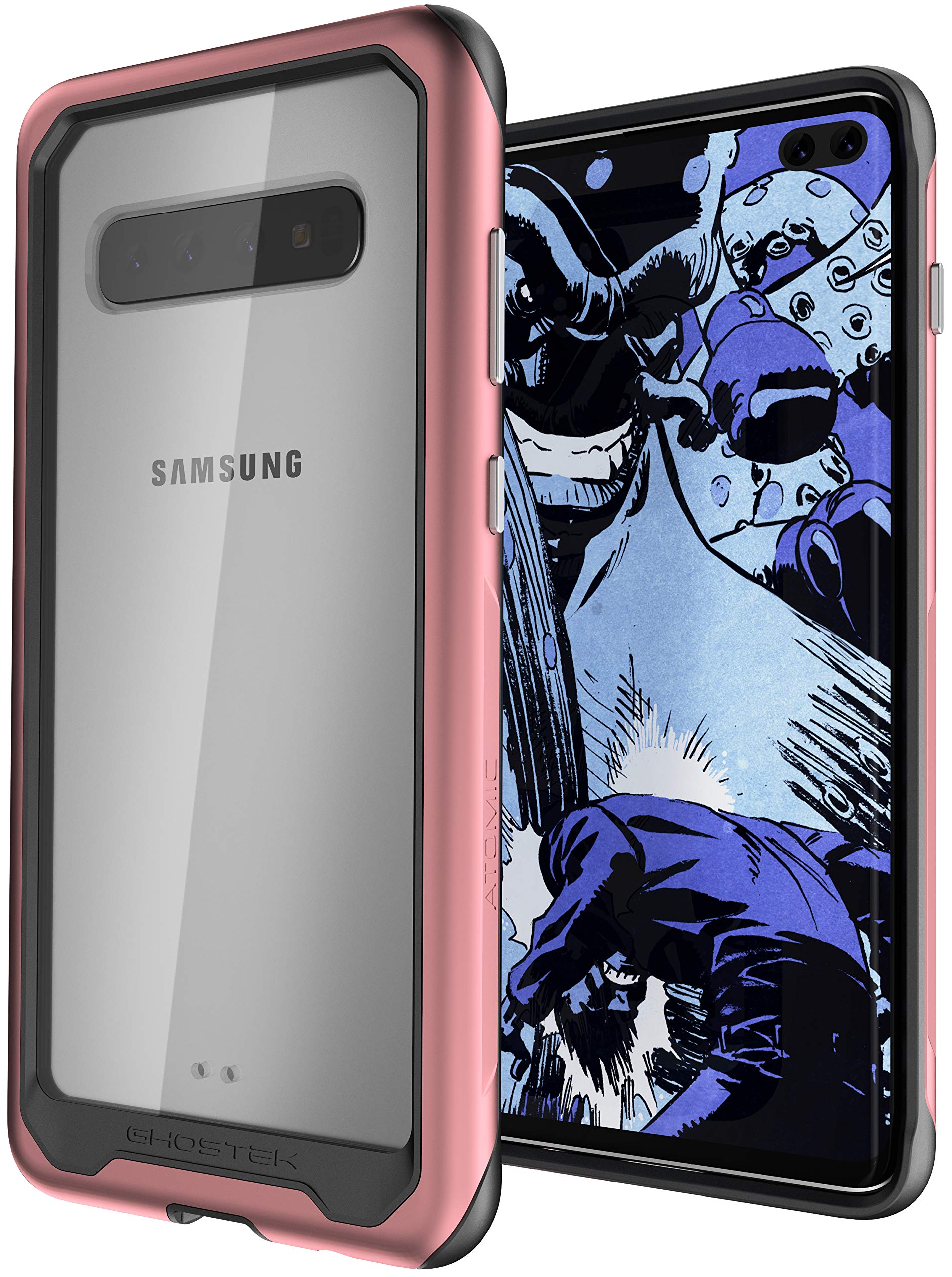 Ghostek Atomic Slim Galaxy S10 Plus Clear Case with Super Space Metal Bumper Design Tough Shockproof Heavy Duty Protection and Wireless Charging Compatible for 2019 Galaxy S10+ (6.4 Inch) - (Pink)