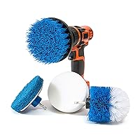 4 Piece Scrub Brush Power Drill Attachments-All Purpose Time Saving Kit-Perfect for Cleaning Grout, Tile, Counter, Shower, Grill, Floor, Kitchen, Blue & White