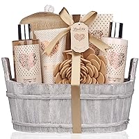 Spa Gift Basket – Bath and Body Set with Vanilla Fragrance by Lovestee - Gift Basket Includes Shower Gel, Body Lotion, Hand Lotion, Bath Salt, Eva Sponge and a Bath Puff