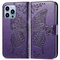Fashion Charming Butterfly pattern PU+TPU Phone case With Wallet Card Holder For iPhone 14 13 12 11 8 7 6 S X XS XR Plus Pro Max Mini SE Cover Skin-friendly Shockproof Bumper(Purple,13 Pro max)