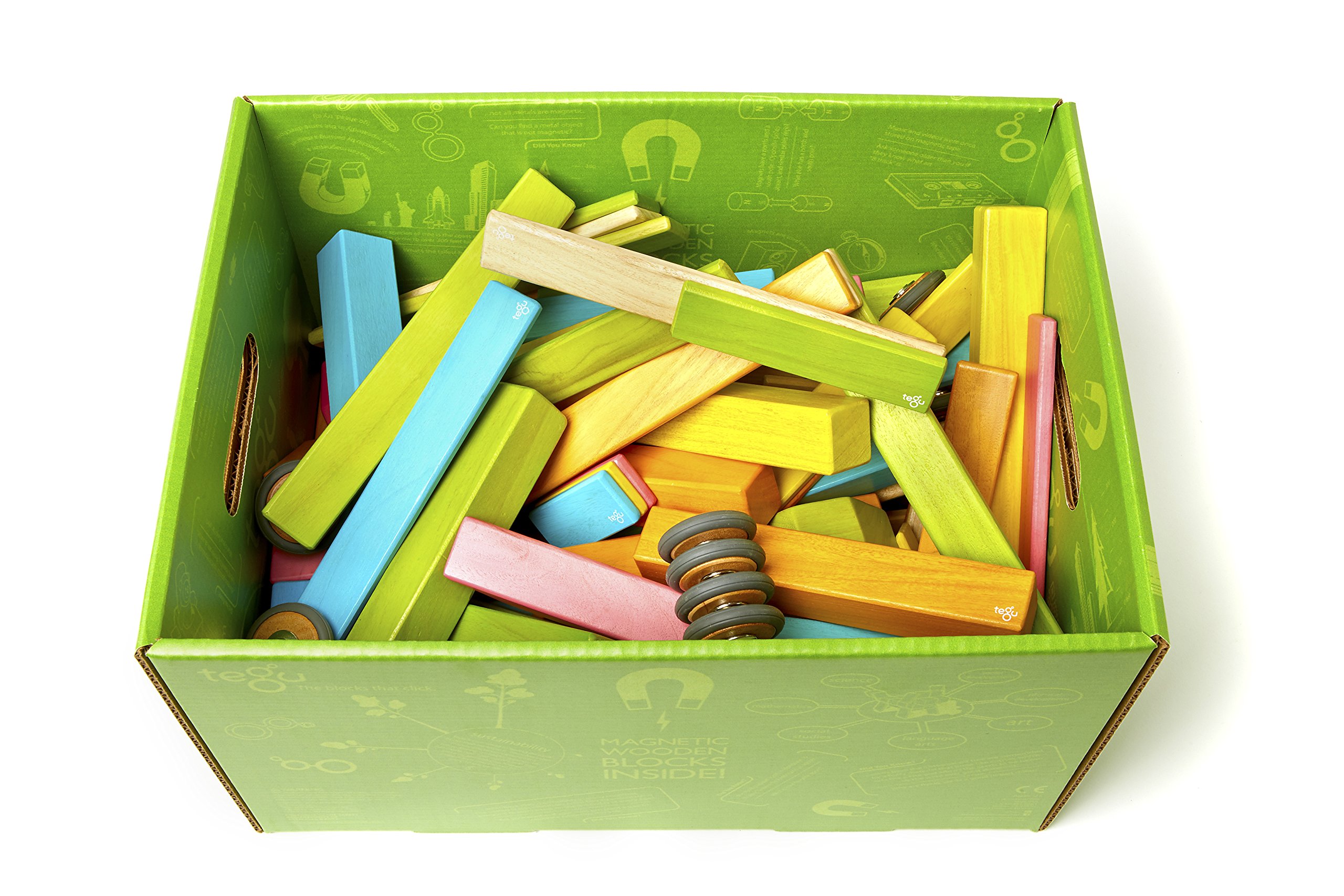 130 Piece Tegu Classroom Magnetic Wooden Block Set, Tints, 1-99 years old