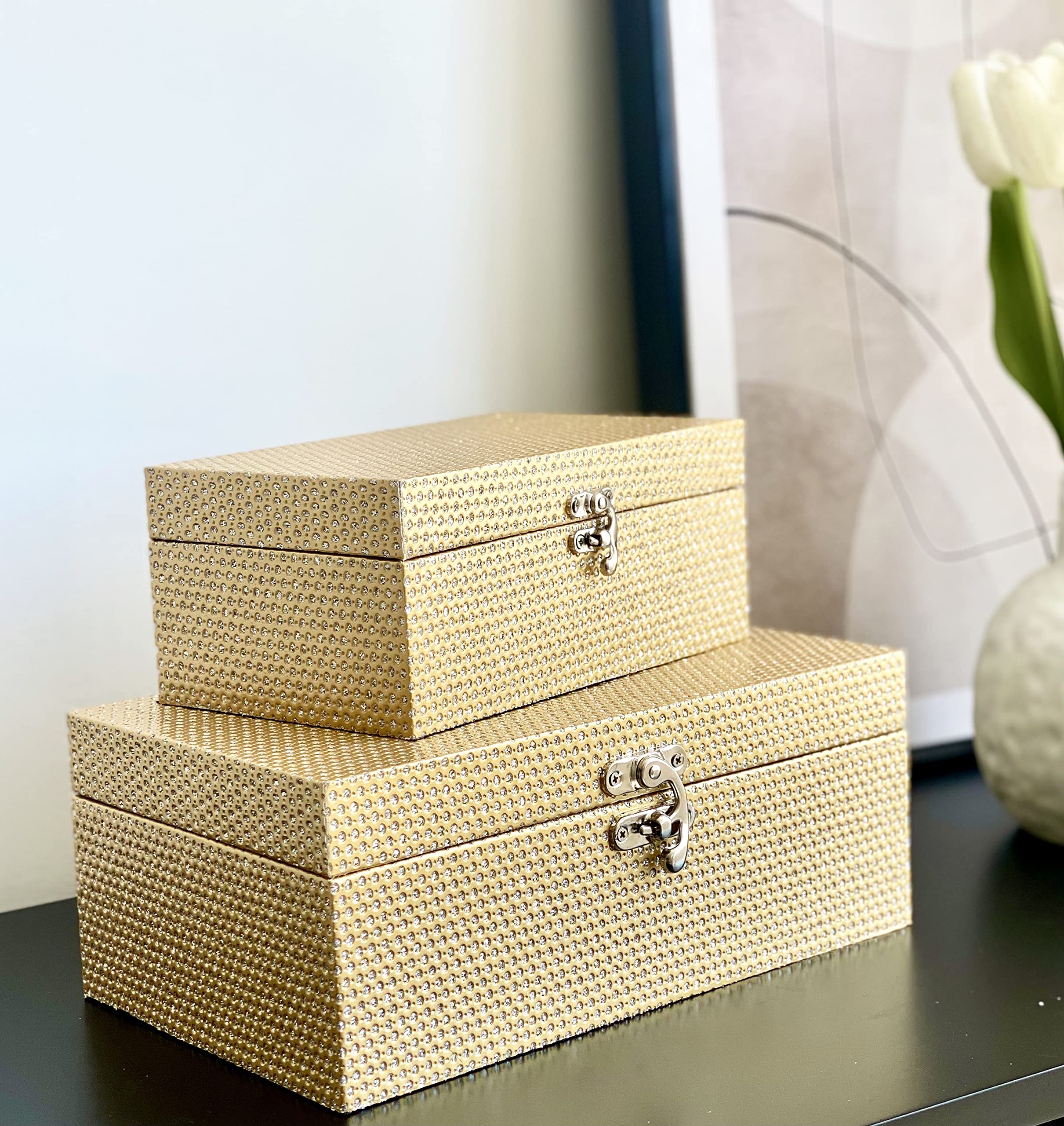 Mua MODE HOME Gold Glitter Leather Decorative Storage Boxes ...