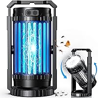 Bug Zapper Outdoor Indoor, Mosquito Zapper with Large-Capacity 5000mAh Battery, 4 in 1 Insect Fly Zapper with Spotlights, Rechargeable & Cordless for Camping, Fishing, Patio, Home Black