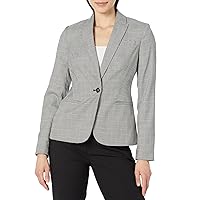 Tommy Hilfiger Women's Plaid Fitted Single Button Blazer, Black/Ivory