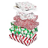 American Greetings Red and White Striped Gift Boxes for Christmas and All Holidays (10 Boxes, 6 Shirt Boxes, 4 Robe Boxes)