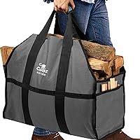 Firewood Carrier Log Carrier (Grey) – Waterproof, Heavy Duty, Extra Large Capacity Canvas Wood Carrying Bag for Firewood, Camping, Wood Fire Stove and Fireplace Gift for Him Idea
