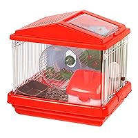 IRIS USA Small Hamster Cage, Top access with Water Bottle, Wheel, Removable Plastic House, and Food Dish for Hamster Mice Clear and Easy to Clean Cage, Red