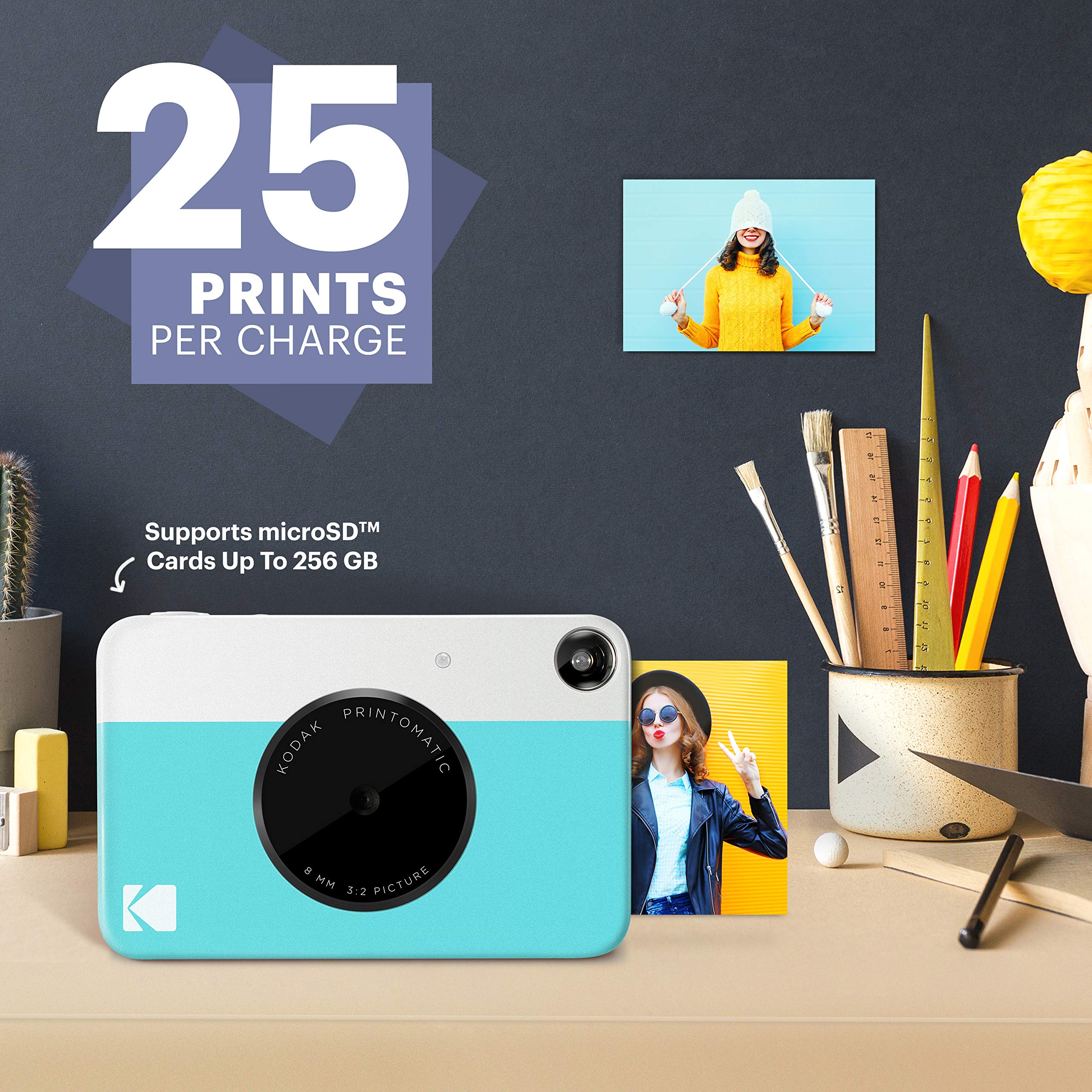 Kodak PRINTOMATIC Digital Instant Print Camera (Blue) with Kodak 2ʺx3ʺ Premium ZINK Photo Paper (50 Sheets)