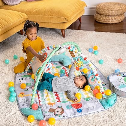 Bright Starts 5-in-1 Your Way Ball Play - Jumbo Play Mat Converts to Ball Pit Baby Gym, Newborn to Toddler - Totally Tropical (Green)