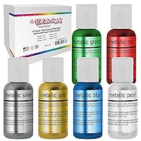 U.S. Cake Supply Airbrush Cake Pearlescent Shimmer Metallic Color Set - The 6 Most Popular Metallic Colors in 0.7 fl. oz. (20ml) Bottles - Safely Made in the USA product