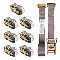 E-Track Ratchet Straps (8-Pack), 2 Inch x 16 Foot Heavy Duty Gray E-Track Straps with 4 Foot Fixed End and Spring E-Fittings, 1,467 lbs. Working Load Limit, Logistic Ratchet Straps