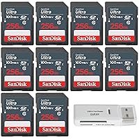 SanDisk 256GB Ultra SDXC UHS-I Class 10 Memory Card 100MB/s U1, Full HD, SD Camera Card (10 Pack) Bundle with (1) GoRAM USB 3.0 Multi Card Reader (256GB)