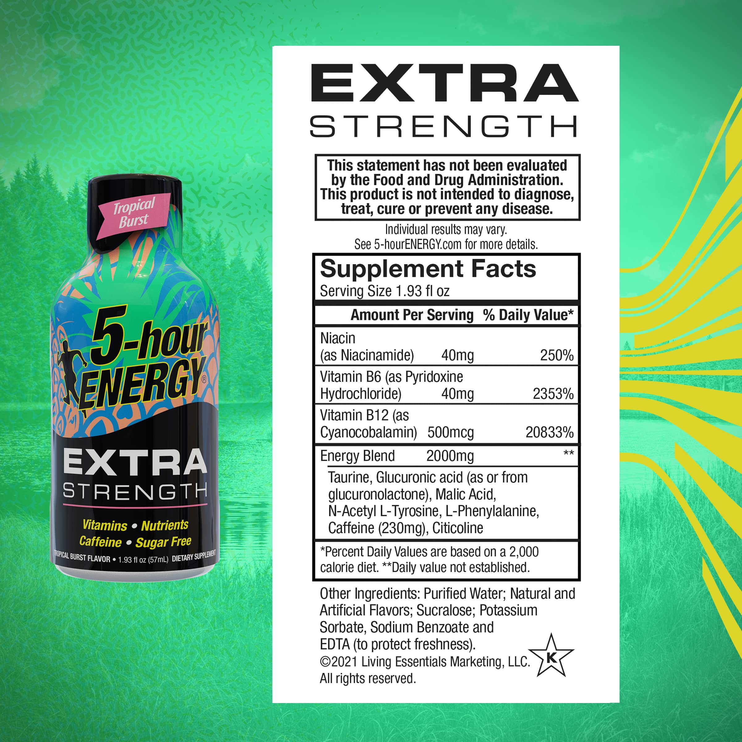 5-Hour ENERGY Shots Extra Strength | Tropical Blast Flavor | 1.93 oz. 30 Count | Sugar Free 4 Calories | Amino Acids and Essential B Vitamins | Dietary Supplement | Feel Alert and Energized