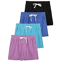 4 Pack Girls Shorts Athletic Shorts with Drawstring Pocket Youth Dry-Fit Soccer Shorts Teen Basketball Shorts