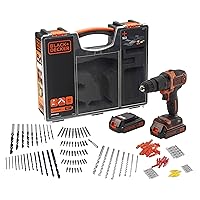 Black + Decker cordless impact drill (18 V 1.5 Ah, with 2-speed gearbox, variable torque pre-selection soft handle, double bit, incl. 160 pieces. Accessories in a high-quality case) BDCHD18BOA
