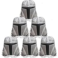 Mandalorian Favor Bags Drawstring Backpacks for Star Party // Made of Recycled RPET // 6-Pack, 12 x 14 inches