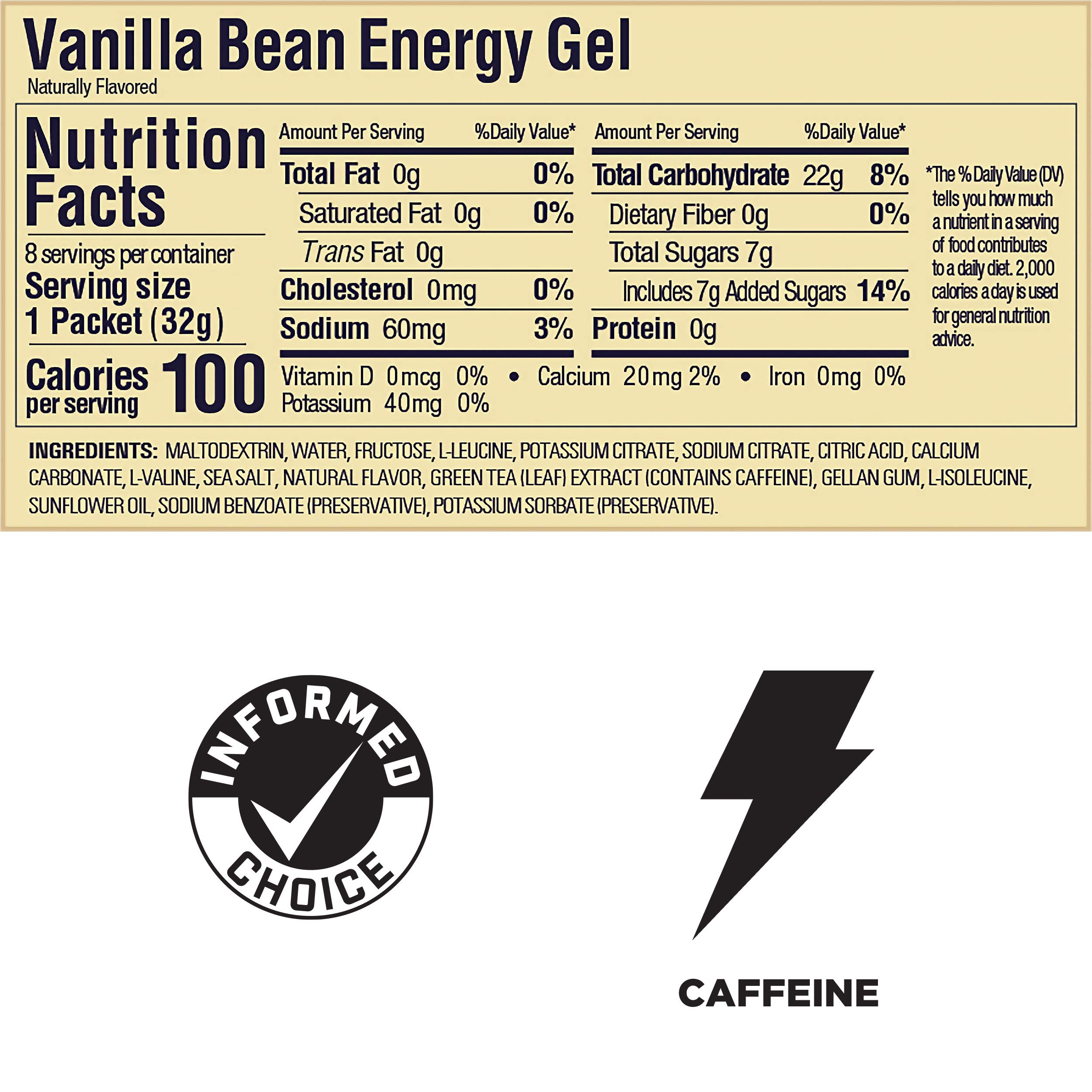 GU Energy Original Sports Nutrition Energy Gel, 8-Count, Vanilla Bean