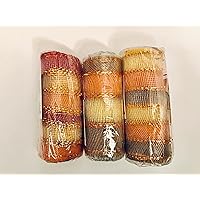 Fall Harvest Autumn Thanksgiving Multi Striped Decorative Mesh with Gold Tinsel Accents 3 Rolls 5 Yards Each Red Yellow Orange Brown (Exclusive CGT Stripe) Crafting DIY Wreaths Centerpieces Holiday