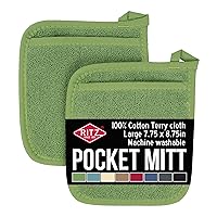 Ritz Terry Pocket Mitt & Hot Pad: Unparalleled Heat Resistant, Durable 100% Cotton – Ergonomically Designed for Optimal Grip – Easy-Care Machine Washable, Perfect for Your Kitchen – Cactus Green, 2-Pk