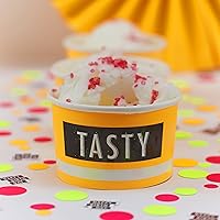 Ginger Ray Neon Birthday Tasty Party Ice Cream Treat Tubs with Wooden Spoons, Orange