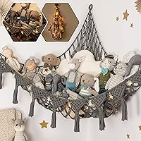 Macrame DreamLights Boho Stuffed Animal Storage Net or hammock Extra Large for Small or large Plushies. Plush Gray Toy Storage Holder