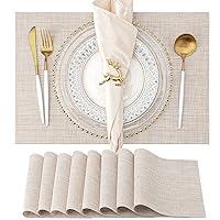 Placemats Set of 8 Washable Indoor/Outdoor Vinyl Place Mats for Dining Table PVC Weave Table Mats(Beige)