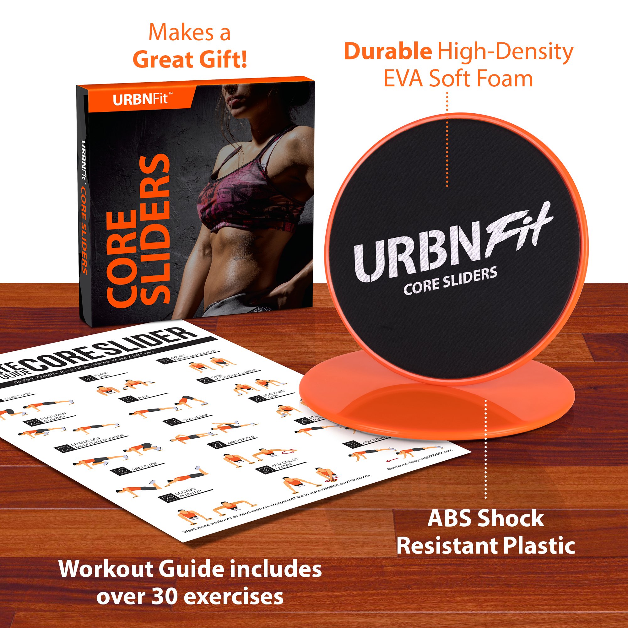 URBNFit Gliding Discs Core Sliders - Dual Sided Exercise Disc for Smooth Sliding On Carpet and Hardwood Floors - Gliders Workout Legs, Arms Back, Abs at Home or Gym or Travel - Fitness Equipment