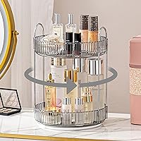 360 Rotating Makeup Organizer,Large Capacity Makeup Organizer for Vanity,Cosmetic Display Cases,Bathroom Counter Organizer,Fits Cosmetic,Perfume,Lipsticks,Lotions Skin Care(2 Tiers, Grey)