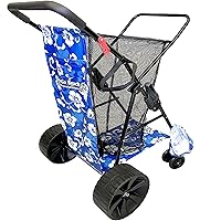 EasyGo Product Beach Cart Wagon - Heavy Duty Folding Ocean Utility Cart - Large Sand Wheels - Holds 4 Beach Chairs - Storage Pouch - Beach Umbrella Holder - Flower Pattern