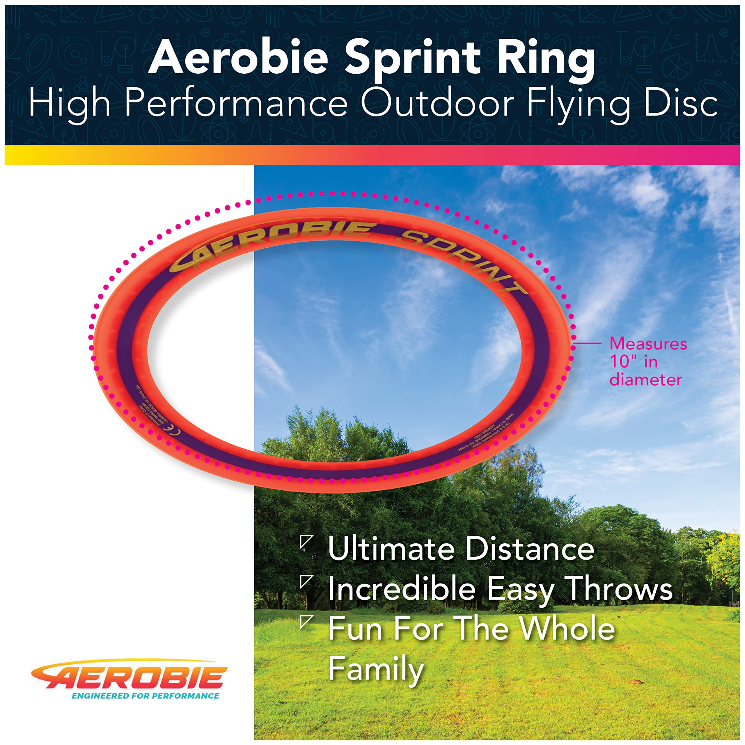 Aerobie Sprint Ring Outdoor Flying Disc, 10 Inches, Orange