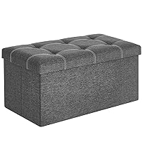 SONGMICS Ottoman Storage Bench, 21 Gal. Folding Chest with Breathable Linen-Look Fabric, Holds 660 lb, for Entryway, Living Room, Bedroom, Dark Gray ULSF001G01
