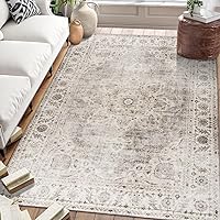 ReaLife Machine Washable Area Rug - Stain Resistant, Non-Shed - Eco-Friendly, Non-Slip, Family & Pet Friendly - Made from Premium Recycled Fibers - Vintage Bohemian Medallion - Beige Ivory, 3' x 5'