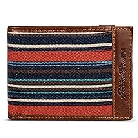 Eddie Bauer Men Pioneer Leather and Printed Cotton Canvas Bilfold Wallet (Assorted Graphics)