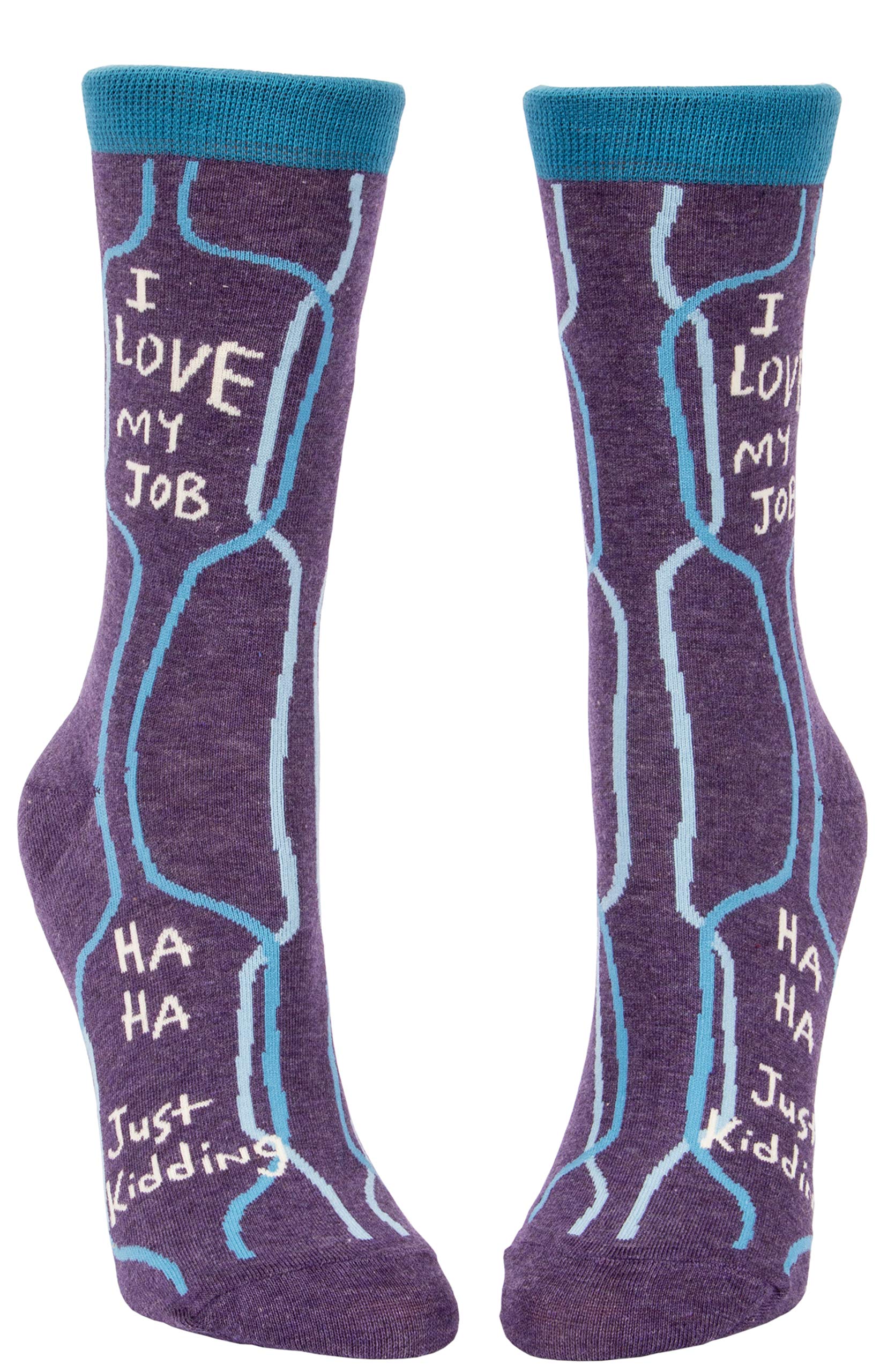 Blue Q Women's Funny Crew Socks - I Love My Job. Ha Ha Just Kidding! (fit shoe size 5-10)