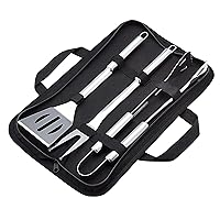 Amazon Basics 4-Piece Stainless Steel Barbeque Grilling Tool Set with Carry Bag